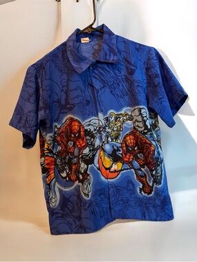 Source Unknown Blue Kids Button-Down Shirt with Spider Graphics